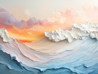 Poster - Abstract waves in pastel colors flowing across a canvas art studio oil painting tranquil environment artistic viewpoint inviting immersion