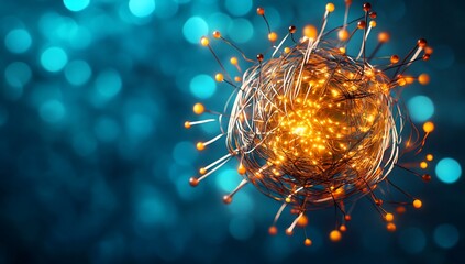 Aufkleber - Abstract Glowing Orb with Wire Network Futuristic Technology Concept Digital Art