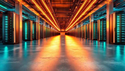 Aufkleber - Modern Data Center Server Room with Illuminated Racks and Polished Floor