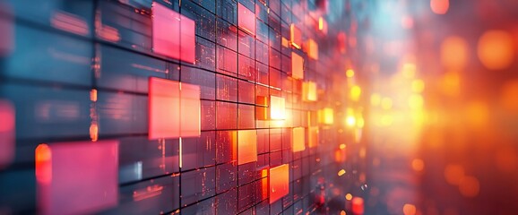 Poster - Abstract glowing red and orange squares on dark background.