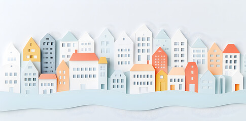 Wall Mural - City made from paper cut buildings, pastel colors illustration