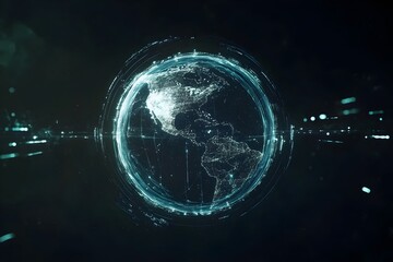 Poster - Global Network Connection Digital Earth Technology Abstract Background Futuristic World Map Data Visualization Modern Design Graphic Element Illustration       