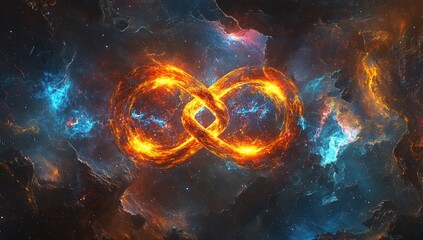 Wall Mural - fiery infinity symbol in a cosmic nebula.