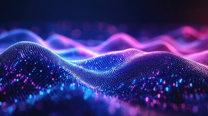 Fototapete - Abstract Digital Landscape Neon Waves of Data