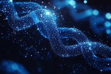 Fototapete - Intricate blue digital chain with glowing particles symbolizing technology and cybersecurity network