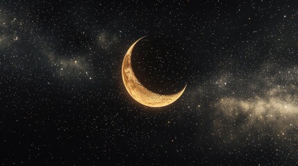 Wall Mural - Crescent Moon and Starry Night: Celestial Beauty