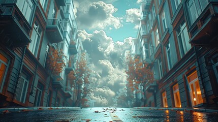 Poster - In city, atmospheric environment, calm simple weather.