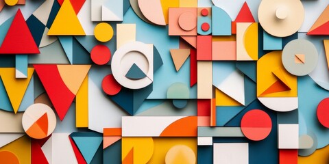 Poster - A vibrant collection of colorful geometric shapes. This illustration features bold colors and dynamic designs. Perfect for creative projects and modern art displays. AI