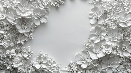 Wall Mural - White floral frame with blank center for text or design.