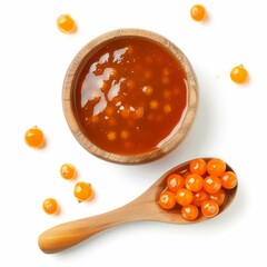 Wall Mural - Delicious sea buckthorn jam with fresh berries, creating a vibrant and healthy treat