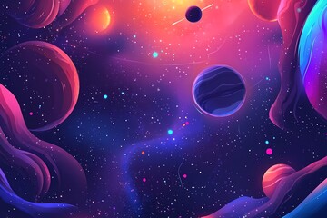 Leinwandbilder - A stunning vector background of the universe featuring vibrant planets, stars, and cosmic details, perfect for creative designs.

