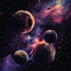 Fototapete - A stunning vector background of the universe featuring vibrant planets, stars, and cosmic details, perfect for creative designs.

