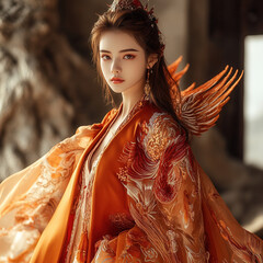 Elegant traditional costume portrait asian studio fashion photography vibrant environment close-up view cultural heritage