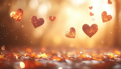 Aufkleber - Magical Autumn Hearts: Glowing and Sparkling in a Dreamy Forest Setting