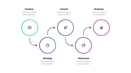 Poster - Five line circle elements with arrows for infographic and presentation. Concept of 5 steps of business development process