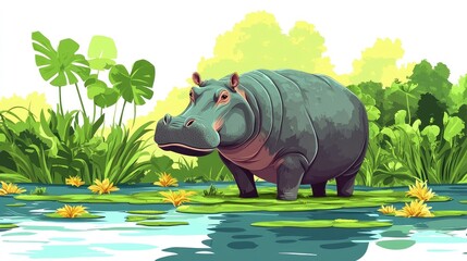 Poster - hippopotamus in water