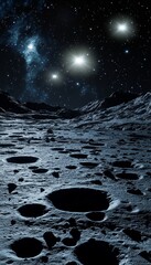 Wall Mural - ethereal moonscape, barren craters, swirling nebulae, silver light, cosmic background