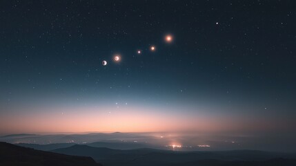 Wall Mural - Celestial Alignment over Serene Landscape: A Night Sky Panorama