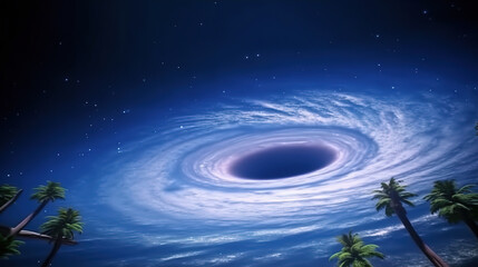 Wall Mural - Black Hole in the Night Sky with Palm Trees