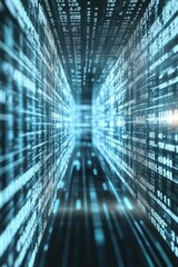 Poster - Data Stream Futuristic Background of Glowing Binary Code, Big Data and Information Technology