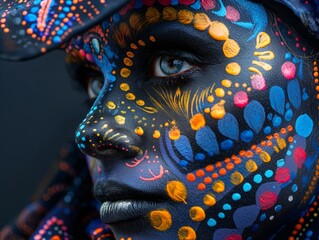 Makeup artist creating artistic face painting designs, creative painting