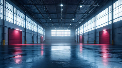 Sticker - Interior of an empty illuminated warehouse. 3d illustration