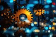 © AHNH3 - Intricate Double Exposure of Interlocking Gears with a Vibrant Bokeh Background Showcasing the Beauty of Mechanisms in Motion