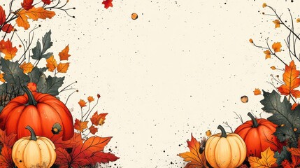 Wall Mural - Autumn harvest background with pumpkins and leaves.