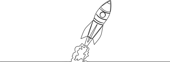 Wall Mural - continuous single line drawing of space rocket taking off, line art vector illustration