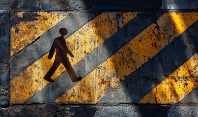 Poster - Worn Pedestrian Crossing Sign, Urban Decay, Yellow Stripes