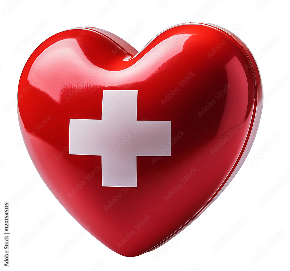 Red heart with medical cross symbol isolated on transparent background ...