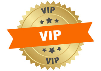 vip. vip round orange and gold label isolated on transparent background