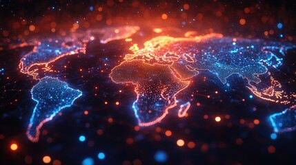 Fototapete - abstract global communication network concept with bright dots and connections illustrating connecti