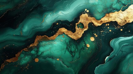 Poster - Elegant Green Marble with Gold Veins and Natural Patterns Showcasing Abstract Artistry for Interior Design and Fashion Applications
