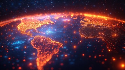 Poster - Global Network Concept Represented by Illuminated Earth with Bright Points of Light Emphasizing Communication and Connectivity in a Digital Age