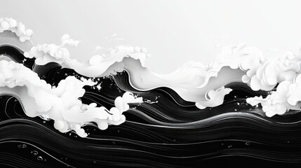 Poster - Black and White Abstract Waves with Flowing Lines and Fluid Shapes for Creative Projects and Design Use