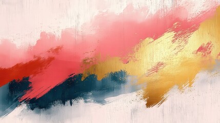 Poster - Modern Abstract Art with Brush Strokes in Pink, Gold, and Blue Tones for Contemporary Home Decor and Design Projects