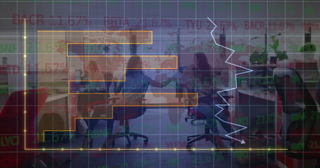 Poster - Image of digital data processing over diverse businesspeople in office background