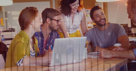 Aufkleber - Image of financial data processing over diverse business people in office