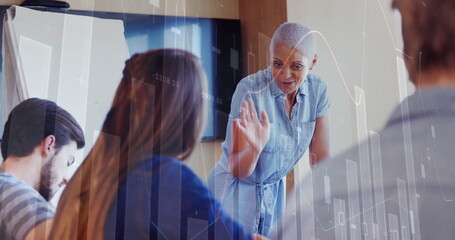 Aufkleber - Image of financial data processing over diverse business people in office
