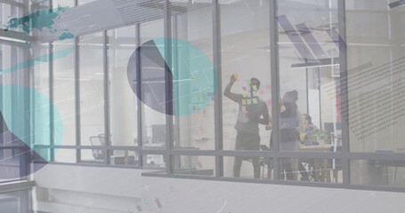 Poster - Image of financial data processing over diverse business people in office