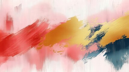 Poster - modern abstract brush stroke background in brushed gold, red, and soft pastel colors for artistic an