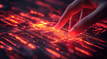 Hand touch digital hud interface futuristic technology background of virtual computer screen display ui future concept or cyber communication hologram and innovation internet system on vr cyberspace.