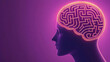 © sonswirl - Woman's head, maze brain, purple background, problem solving concept, medical illustration