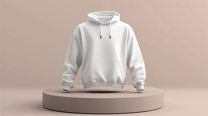 Wall Mural - Mockup 3d white plain hoodie with mannequin placed on podium.