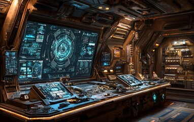 Poster - Futuristic spaceship control room interior.