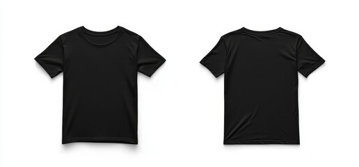 Black t-shirt mockup, front and back views, isolated on white background. (9)