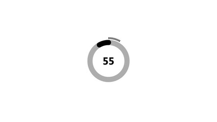 circle countdown timer one minute animation from 60 to 0 second animation on white background.