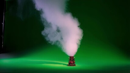 Poster - white smoke is coming out from a small red and black chimney isolated on a green screen background, 