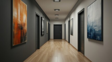 Wall Mural - Modern Gallery Hallway Interior Design with Abstract Art